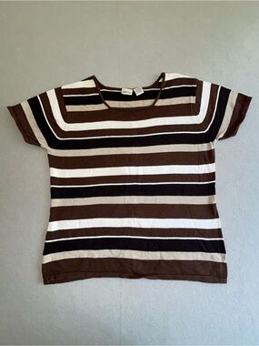 Vintage 90s Striped Tee Womens Large Chocolate Brown T-shirt Boxy Retro Merona